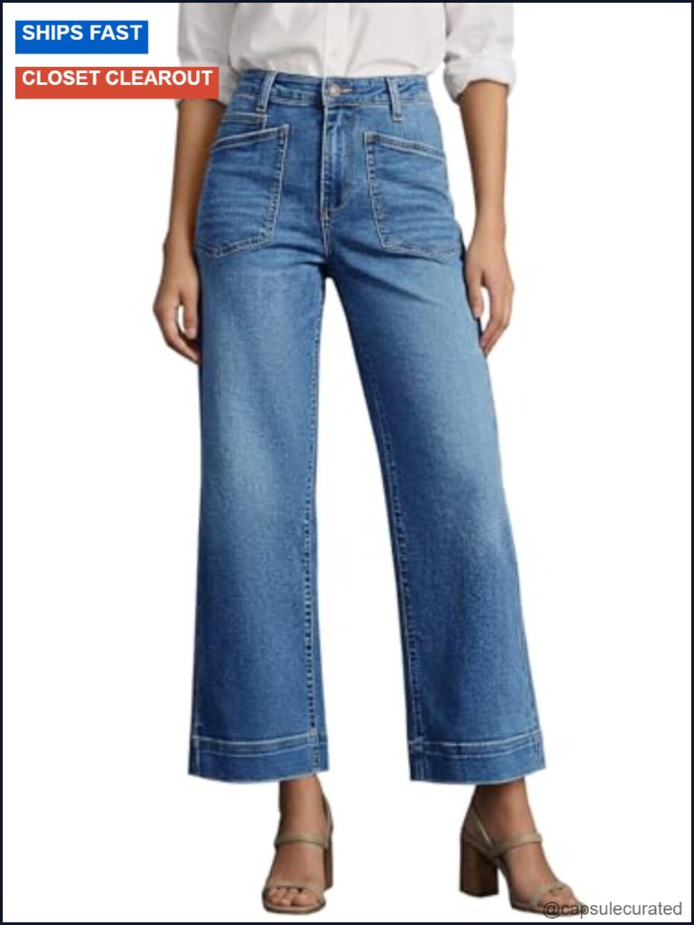 High Waisted Wide Leg Cropped Jeans for Women Stretchy Baggy Denim Ankle Pants